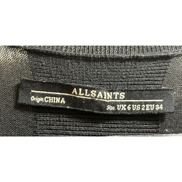 AllSaints Women's Black Cotton Open Draped Waterfall Cardigan Size 2/Small - Picture 2 of 5